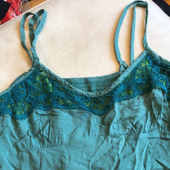 Free People green/teal boho sleeveless top with adjustable straps - Picture 2 of 12